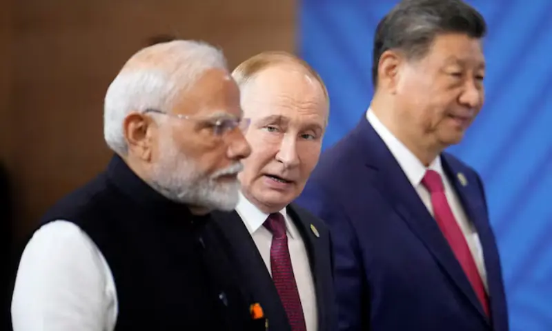 Indian Prime Minister Narendra Modi, Russian President Vladimir Putin and Chinese President Xi Jinping