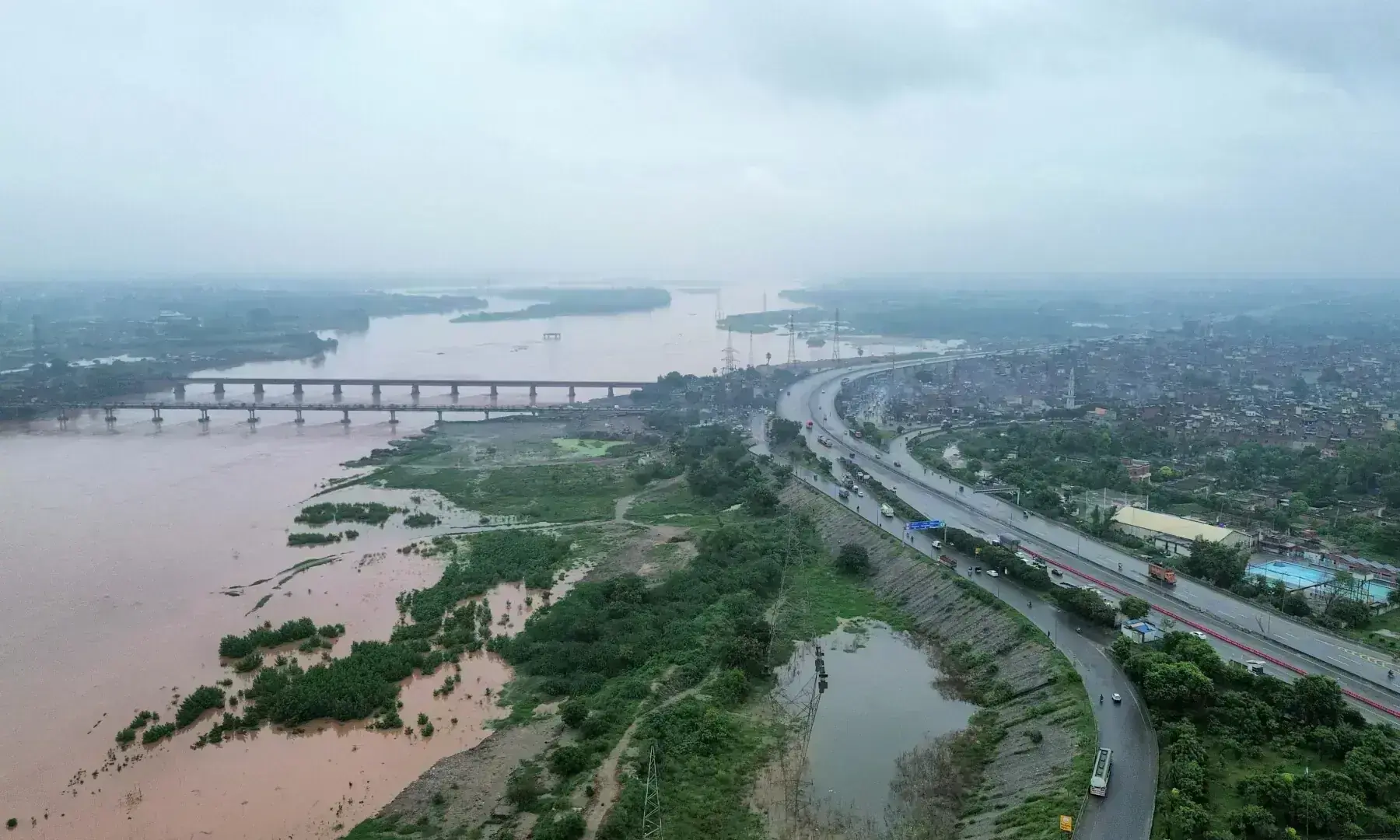 A general view of river Ravi after flood water increased