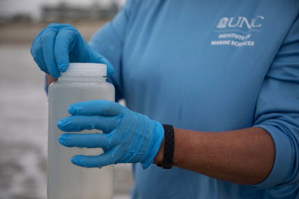 University of North Carolina at Chapel Hill professor Dr. Rachel Noble tests beach water for Vibrio bacteria
