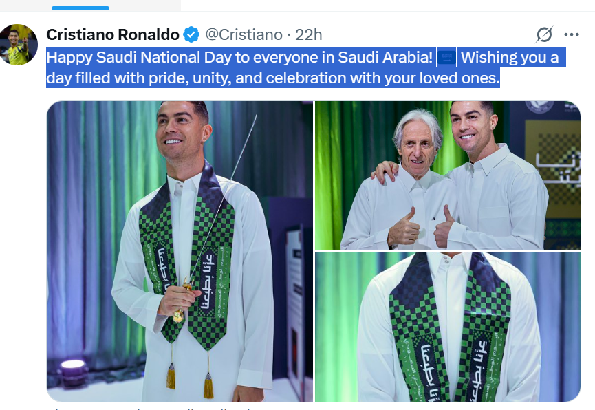 Cristiano Ronaldo celebrates Saudi national day